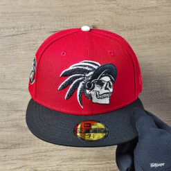 Red Mexico Aztec Skull Warriors Black Visor Gray Bottom Aguila Side Patch New Era 59Fifty Fitted
