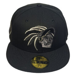 Black Mexico Aztec Skull Warriors Gray Bottom Aguila Side Patch New Era 59Fifty Fitted