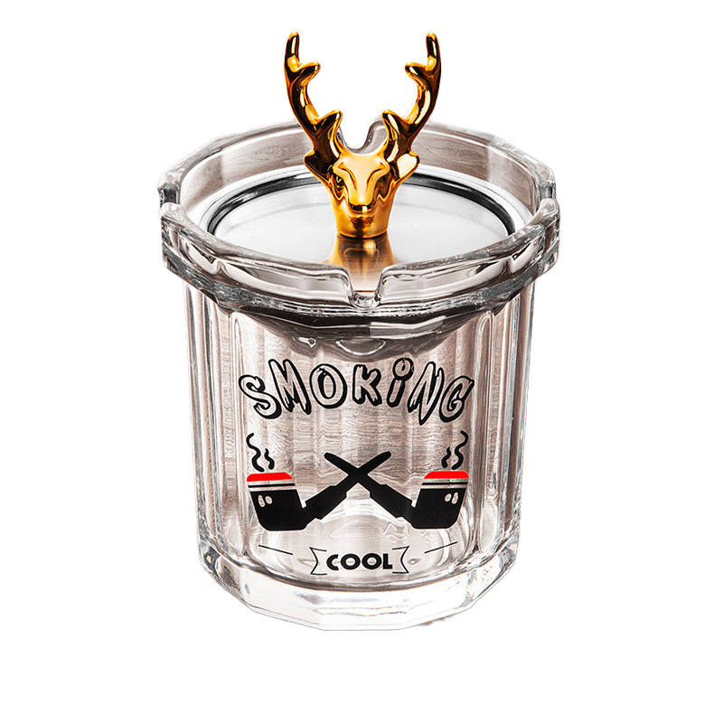 Premium Ashtray Glass with Lid Modern Style "Smoking Cool"